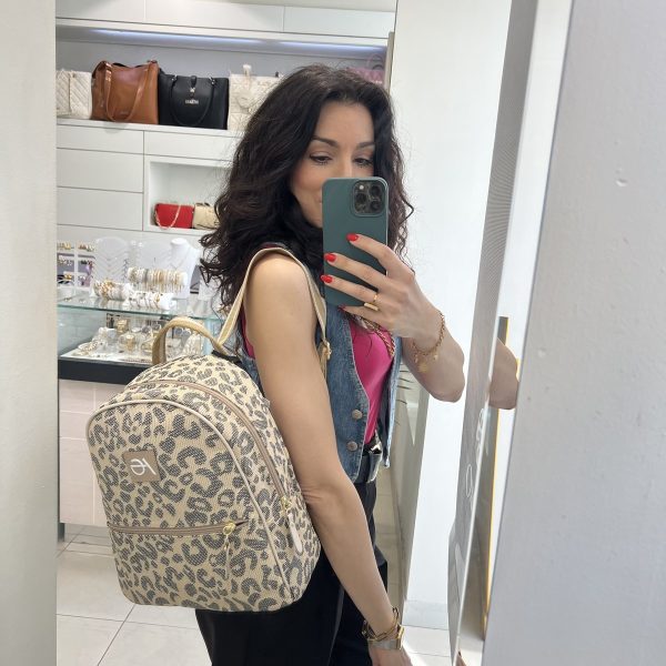 A/G τσάντα πλάτης Καλλιρόη ψάθα animal print