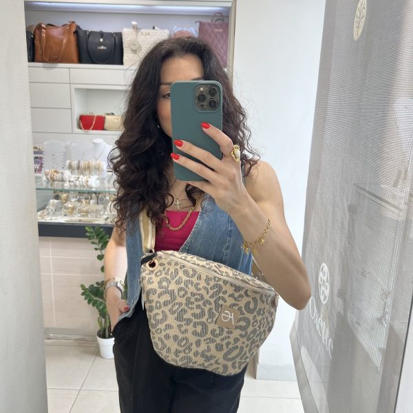 A/G Ψάθινη Λεοπάρ Belt Bag Αντιγόνη (Μεγάλη)