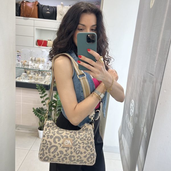 A/G τσάντα ψάθα animal print χιαστί Thalia