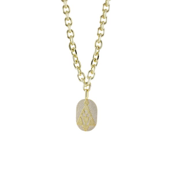 Κολιέ Natrix ατσάλινη αλυσίδα με μεταλλικό επίχρυσο στοιχείο με λευκά ζιργκόν