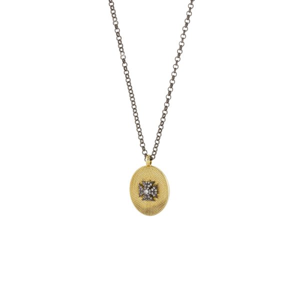 Κολιέ Natrix μεταλλικό gun metal / επίχρυσο με στοιχείο με λευκά ζιργκόν