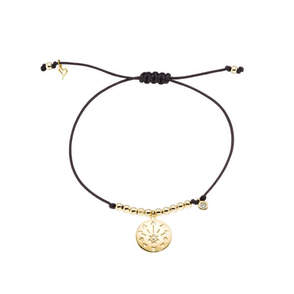 Βραχιόλι Lucky Charm μαύρο κορδόνι με μεταλλικό επίχρυσο στοιχείο και ζιργκόν