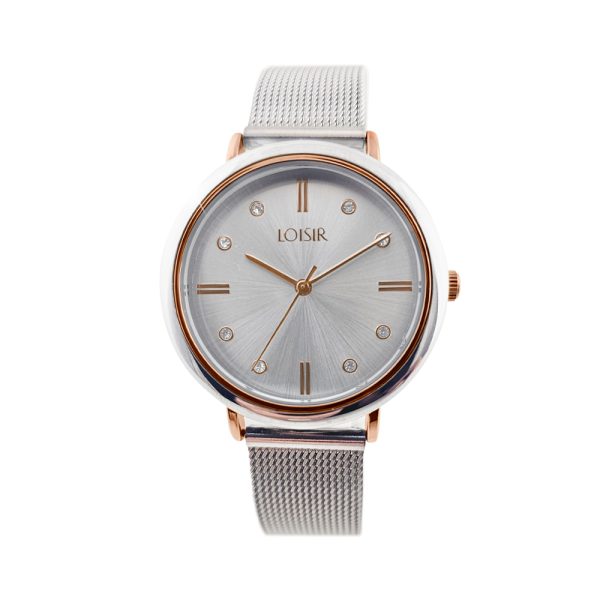 Ρολόι Polish με ατσάλινο mesh band, δίχρωμη κάσα και ασημί καντράν