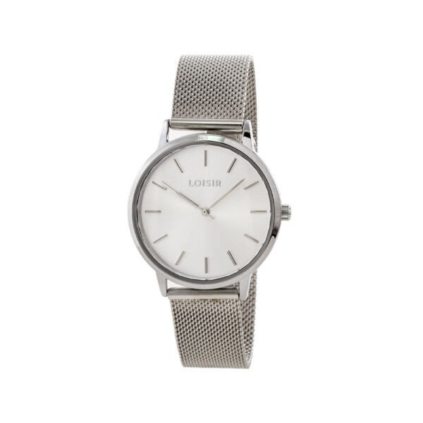 Ρολόι Fountain με ατσάλινο mesh band και ασημί καντράν