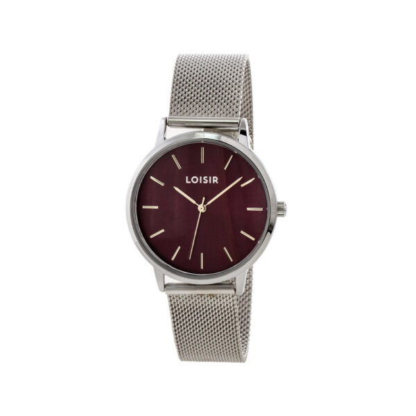 Ρολόι Fountain με ατσάλινο mesh band και burgundy καντράν