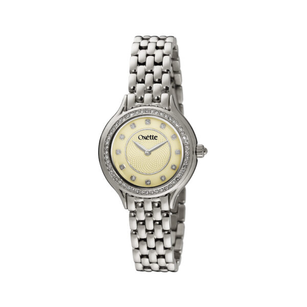 Ρολόι Oxette με ατσάλινο μπρασελέ και χρυσό mop καντράν με κρύσταλλα