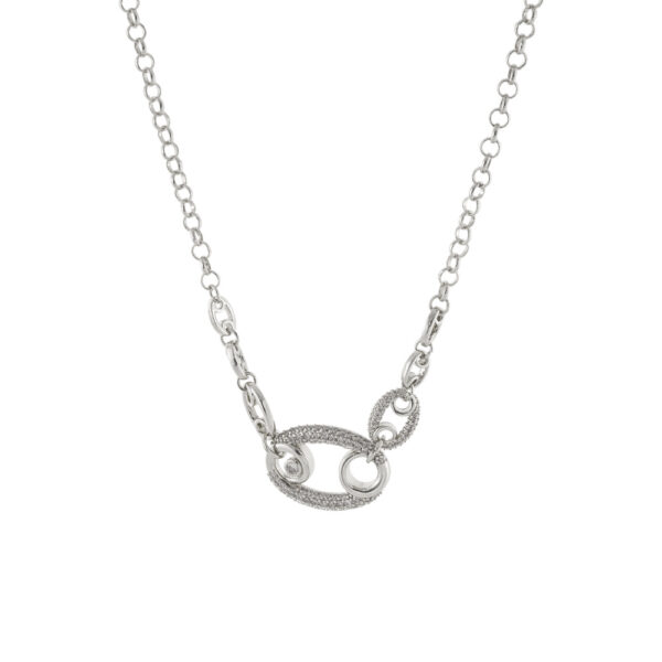 Κολιέ Links μεταλλικό ασημί με στοιχεία και λευκά ζιργκόν