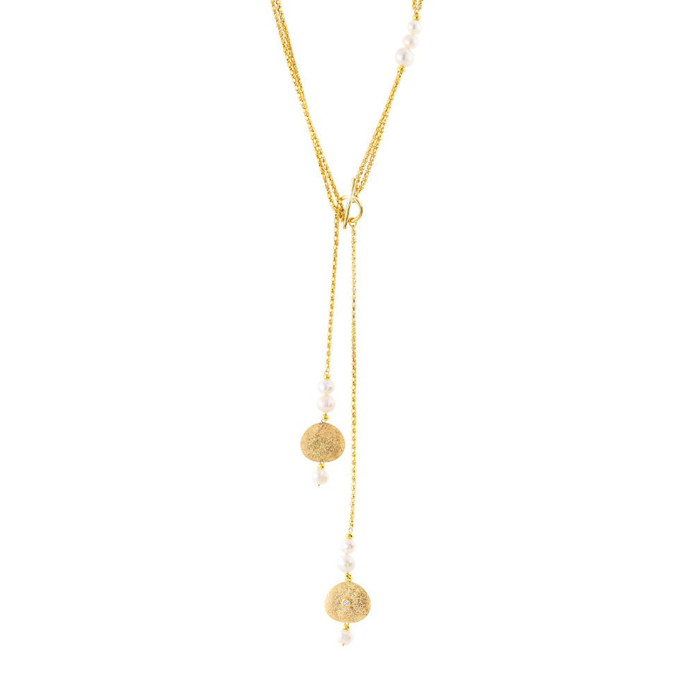 01X05-03827 Κολιέ Success ασημένιο επίχρυσο διπλό με στοιχεία, πέρλες και ζιργκόν - Image 1