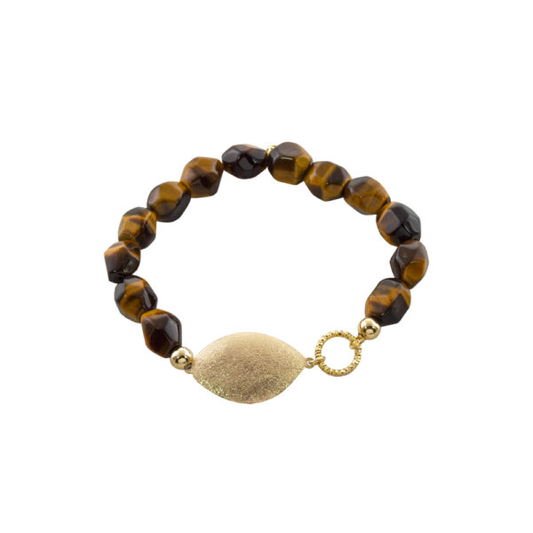 Βραχιόλι Amal ασημένιο επίχρυσο με καφέ πέτρες και οβάλ στοιχείο