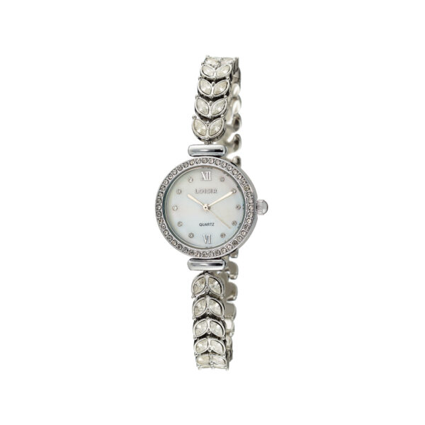 Ρολόι Moonflower με ασημί μεταλλικό μπρασελέ με κρύσταλλα και λευκό mop καντράν