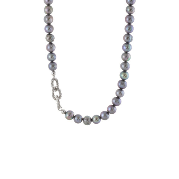 Κολιέ Holiday ασημένιο με γκρι πέρλες και καδένα
