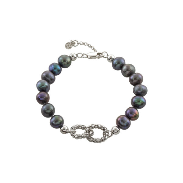 Βραχιόλι Holiday ασημένιο με γκρι πέρλες και καδένα