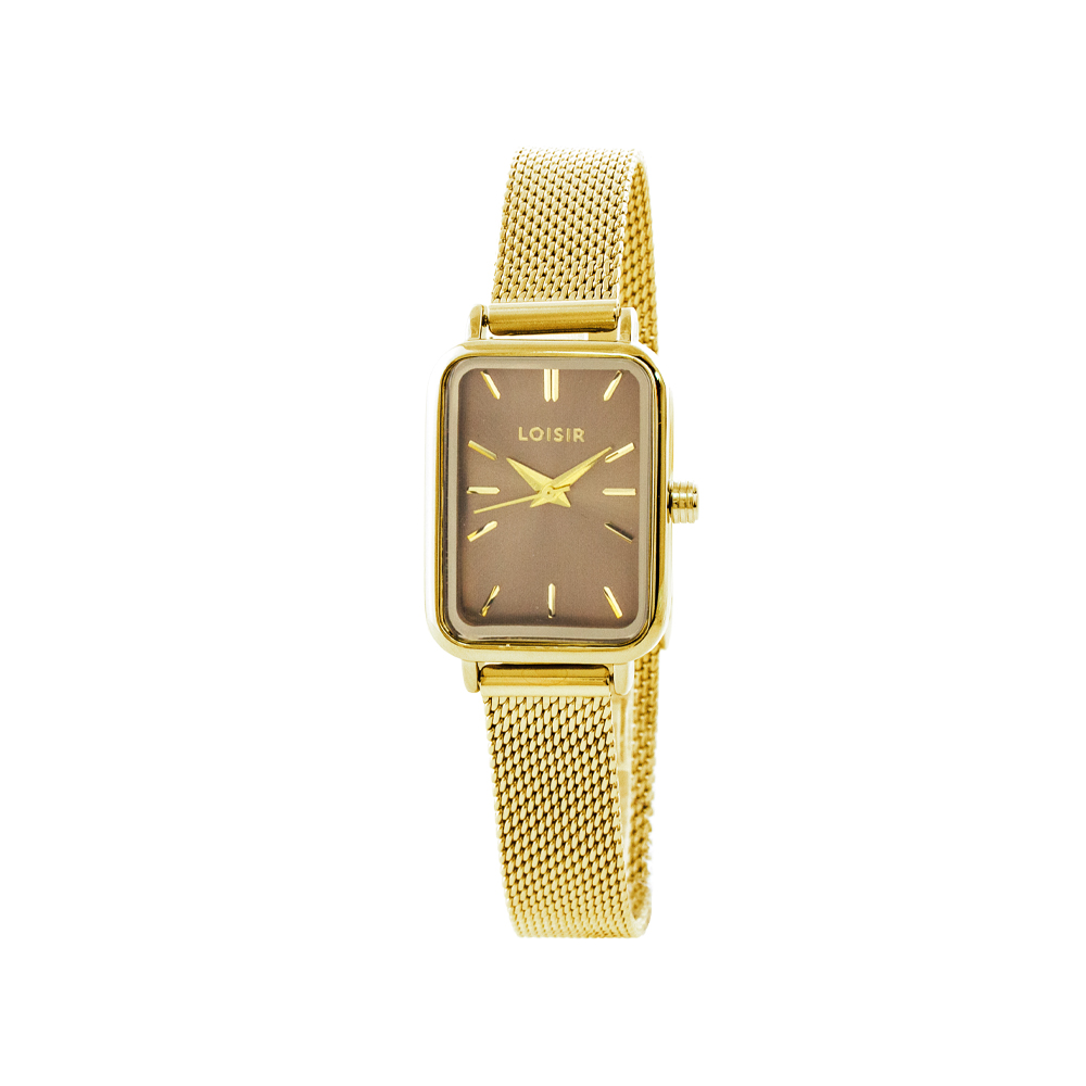 11L05-00779 Ρολόι Oldie με επίχρυσο ατσάλινο mesh band και καφέ καντράν - Image 1