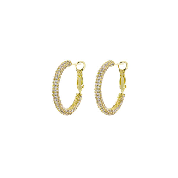 Σκουλαρίκια Party μεταλλικά επίχρυσα κρίκοι 2.5 cm με λευκά ζιργκόν