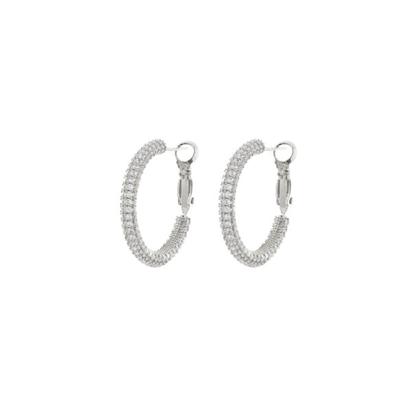 Σκουλαρίκια Party μεταλλικά ασημί κρίκοι 2.5 cm με λευκά ζιργκόν