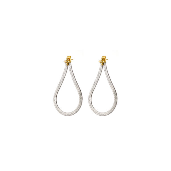 Σκουλαρίκια Glow Bis ατσάλινα με καδένα και επίχρυσο λουλούδι