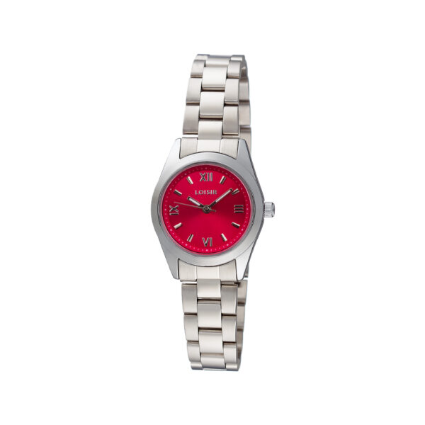 Ρολόι Flatline με ατσάλινο μπρασελέ και φούξια καντράν