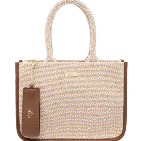 VETA ΤΣΑΝΤΑ Τσάντα χειρός καμηλό ψάθα σε συνδυασμό με λευκό  και ταμπά λεπτομέρεια.