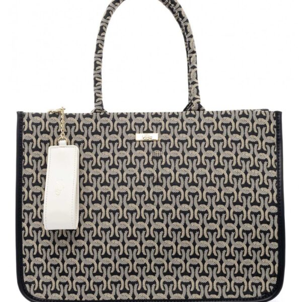 VETA ΤΣΑΝΤΑ Τσάντα χειρός μαύρη σε συνδυασμό με μπεζ μοτίβο.