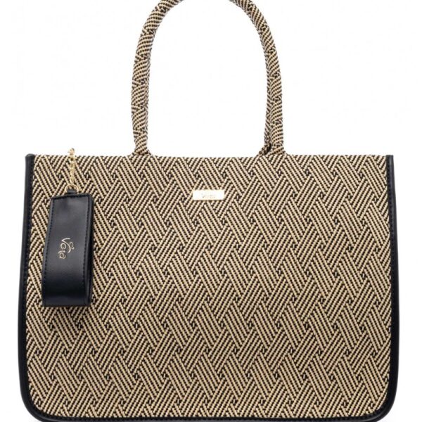 VETA ΤΣΑΝΤΑ Τσάντα χειρός μπεζ ψαθα σε συνδυασμό με μαύρο.