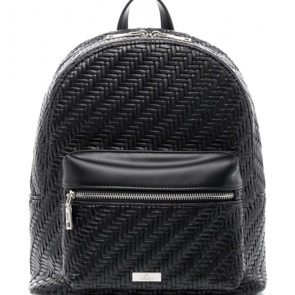 VETA ΤΣΑΝΤΑ Σακίδιο πλάτης μαύρο με ανάγλυφο μοτίβο ψάθας.