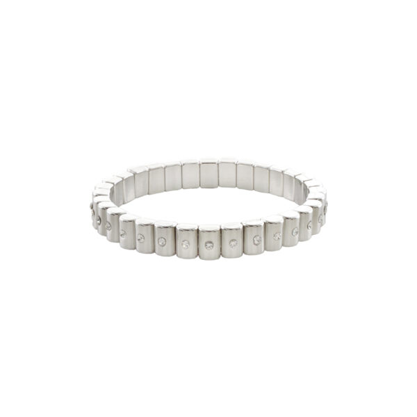 Βραχιόλι Pop μεταλλικό ασημί ελαστικό με λευκά ζιργκόν