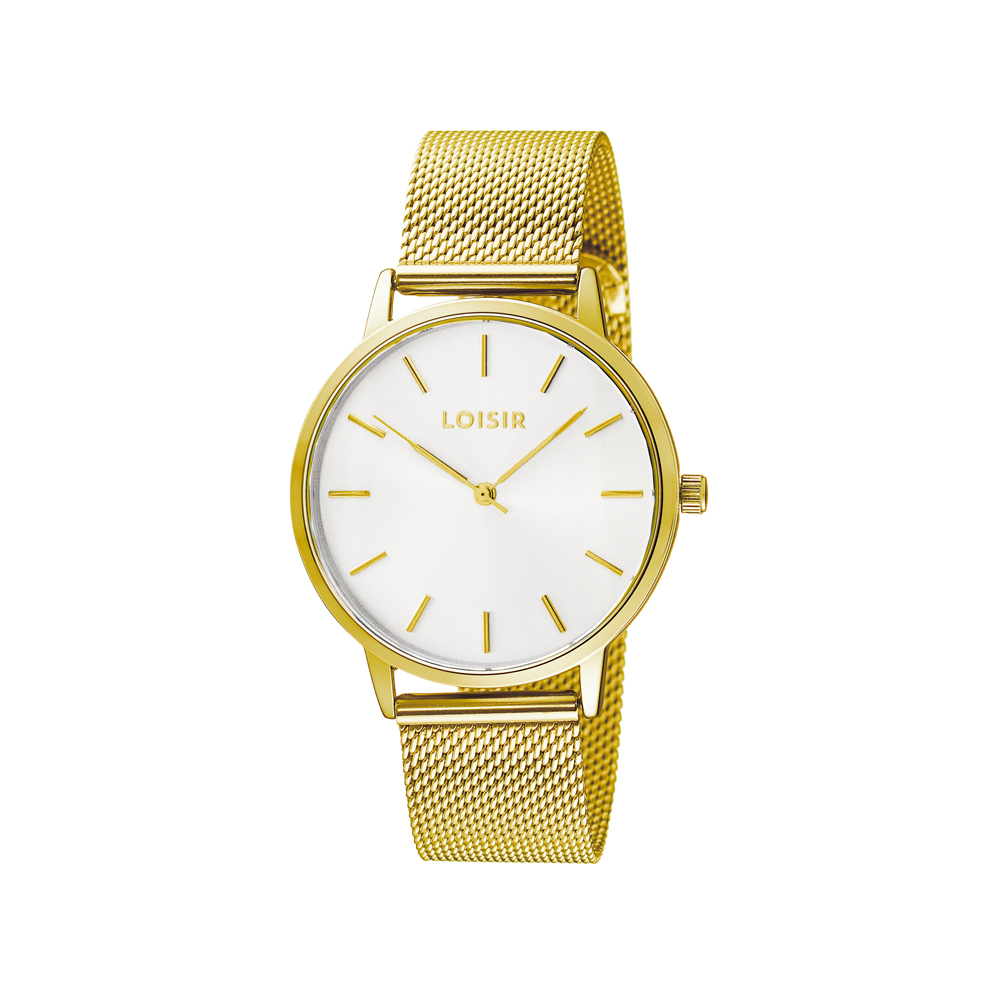 11L05-00789 Ρολόι Fountain με επίχρυσο ατσάλινο mesh band και ασημί καντράν - Image 1