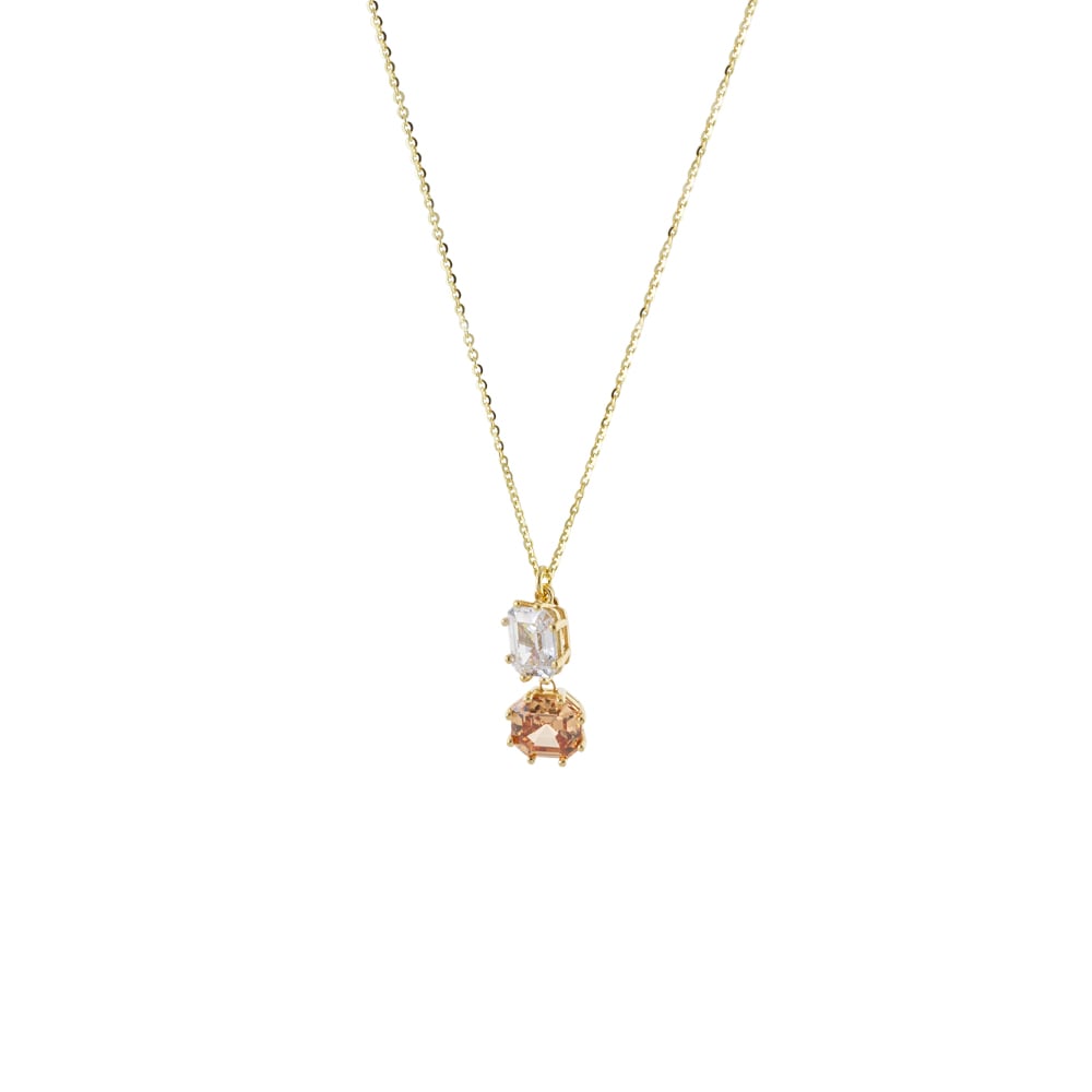 01X05-04064 Κολιέ Gifting ασημένιο επίχρυσο με λευκό και champagne ζιργκόν - Image 1
