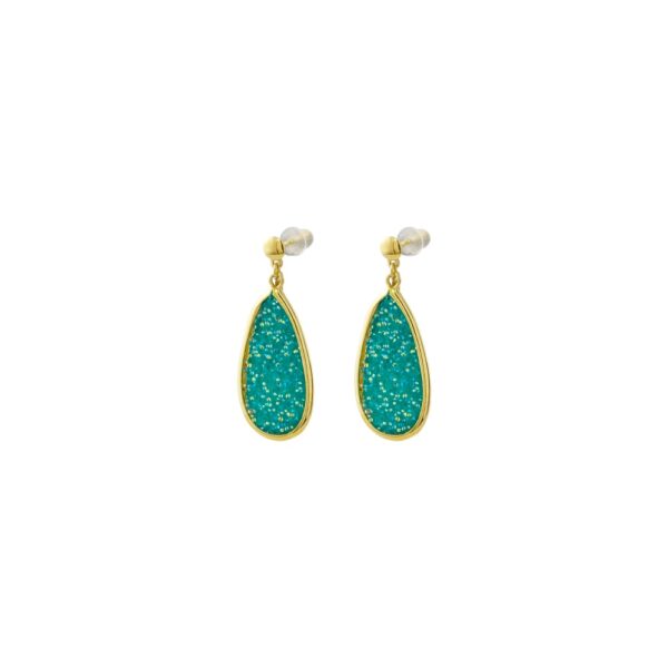 Σκουλαρίκια Noblesse ασημένια επίχρυσα δάκρυ με aqua green κρύσταλλα